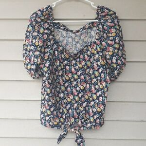 LOFT Multicolor Floral Puff Sleeve Blouse Spring Size Large L